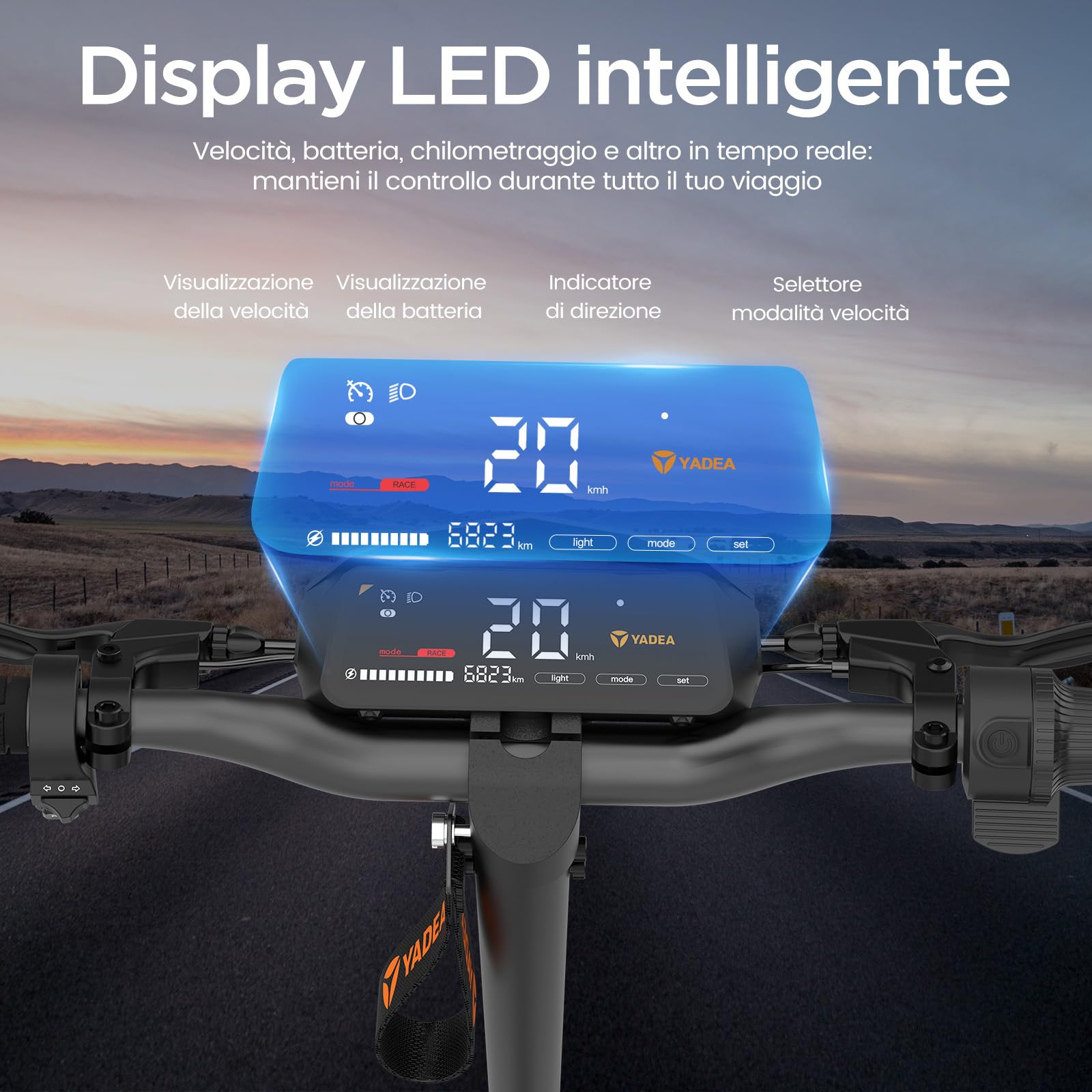 Yadea Monopattino Elettrico per Adulti G10, Autonomia 50-70 km, Batteria 48V/15.6Ah, Motore 800W, Portata Massima fino a 120 kg, Sistema di Frenatura a Doppia Ruota, Monopattino Pieghile Portatile