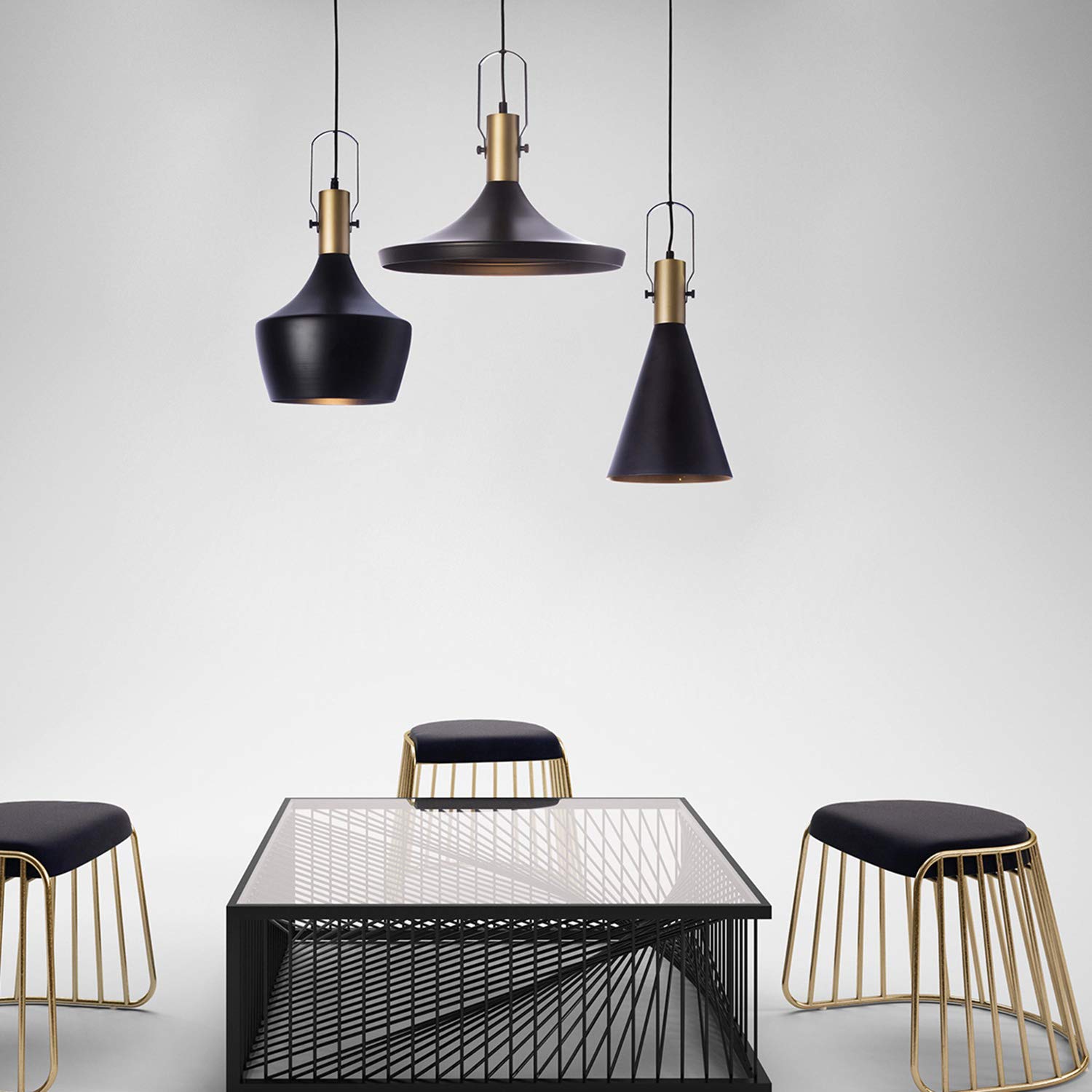 LUSSIOL Luminaire Denver, suspension métal, 40 W, noir/or, ø 36 x H 21 cm
