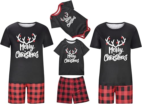 JEGULV Pijamas de Navidad a juego para la familia, pijamas clásicas de Navidad de búfalo rojo a cuadros, pijamas de manga larga para el hogar