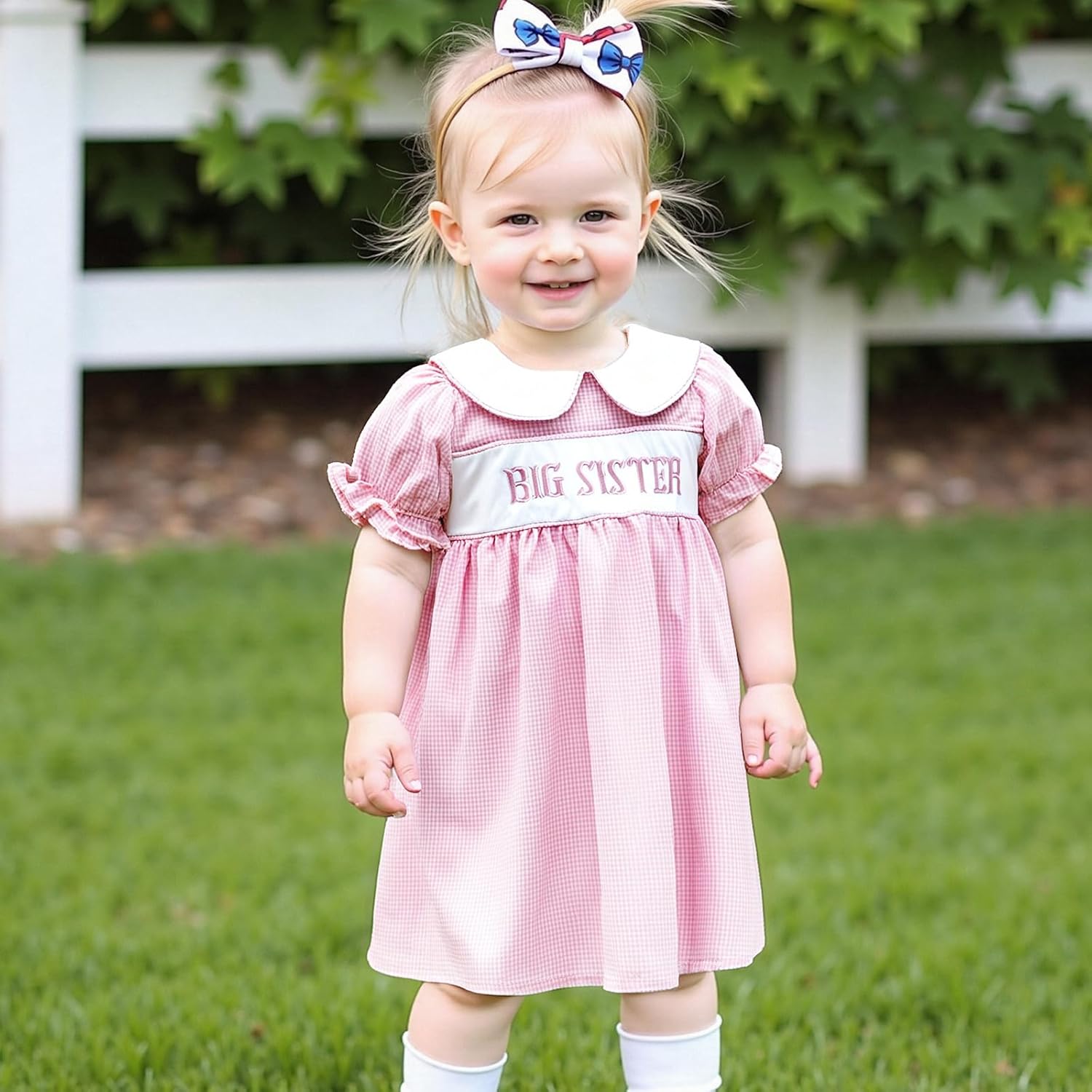 BULINGNA Big Sister Little Sister Matching Outfit Bubble Sleeve Doll Collar Smocked Romper Dress Summer Sibling Clothes - Image 7