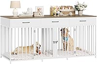 Vista 10 de HOSTACK Mueble doble para perros, perrera de 71 pulgadas de ancho para interiores con 3 cajones, jaula de granja para perros para 2 perros