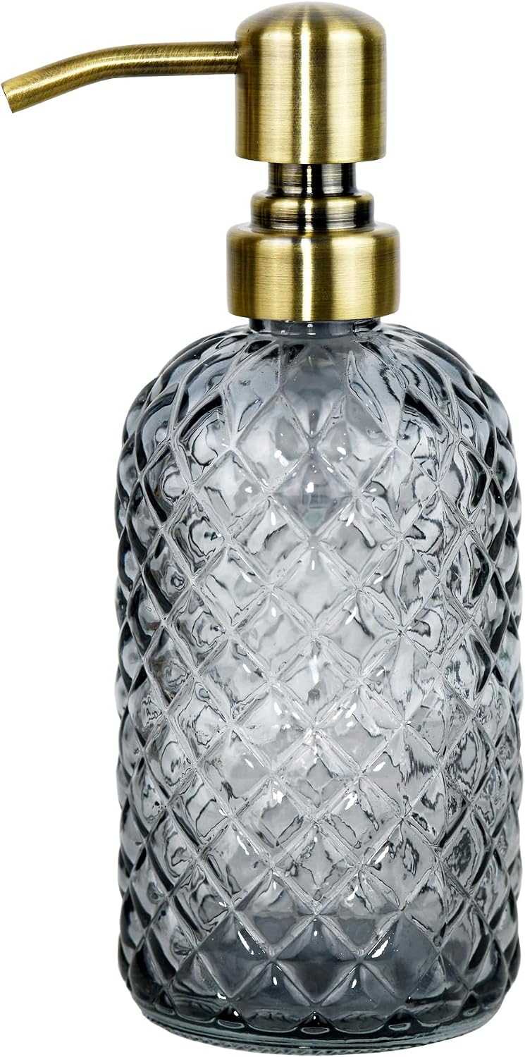 16 oz Glass Soap Dispenser with Vintage Gold Pump