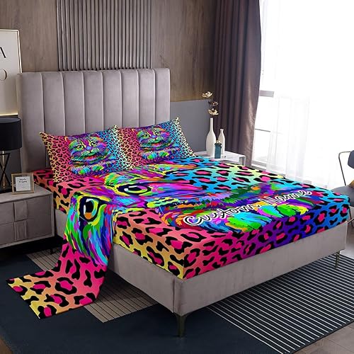 Erosebridal Juego de sábanas personalizadas con estampado de leopardo, juego de sábanas con estampado de guepardo, juego de sábanas con degradado de
