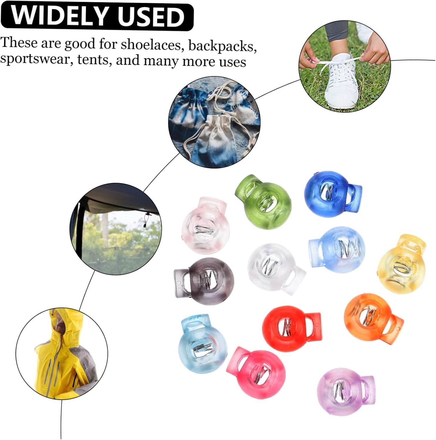 Angoily 100Pcs Adjustable Cord Lock Toggle Stoppers Mixed Color Spring Fasteners for Drawstrings Durable and Portable Cord Locks for Shoe Laces Bags and Outdoor Use
