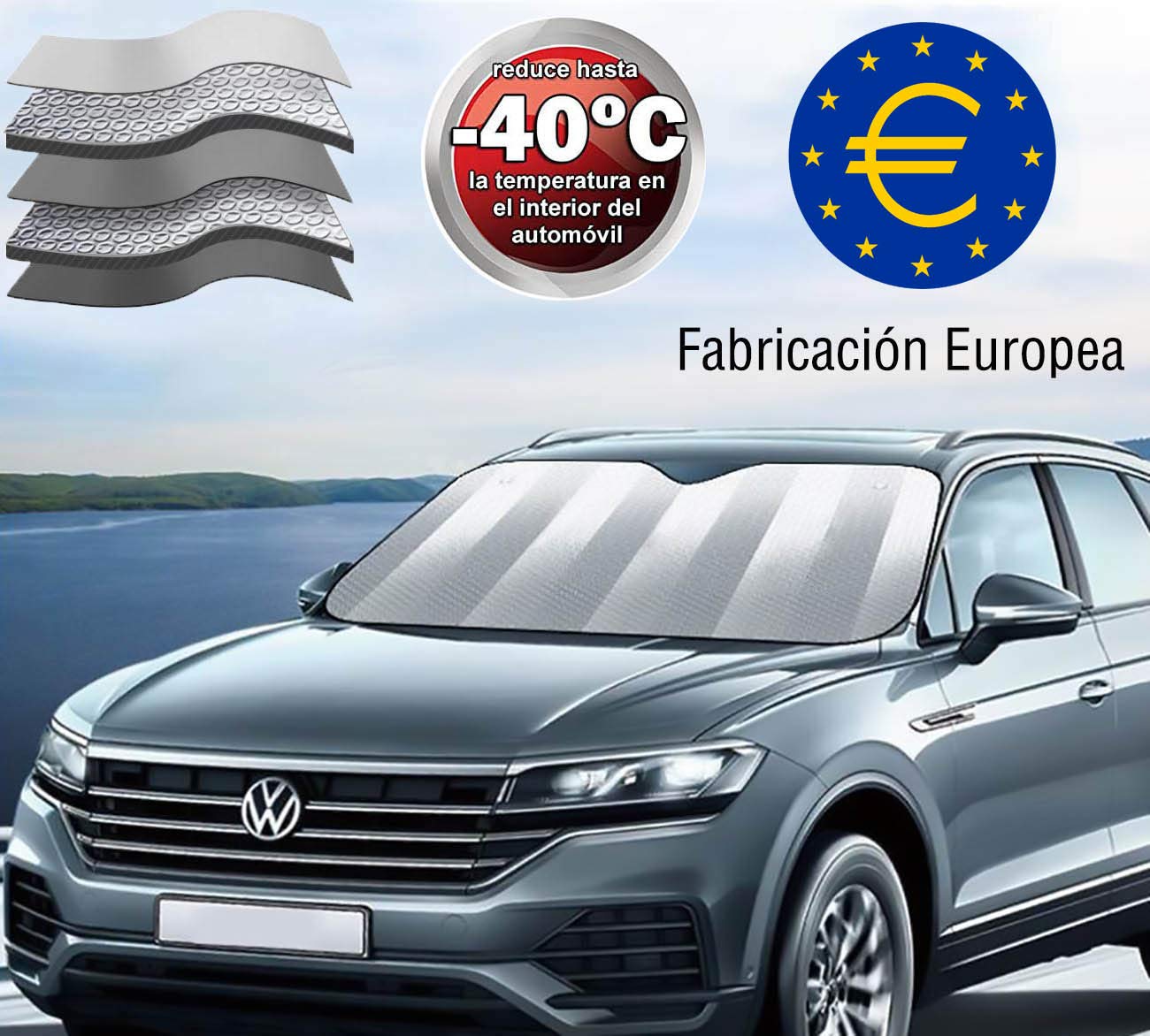 Parasol Coche Delantero，Parasol Luna de Coche Metalizado Cortina Reflectante para Vehículo Protección Rayos UV Parabrisas, Protector Solar Camionetas, Todoterrenos, Furgonetas (130x70cm)