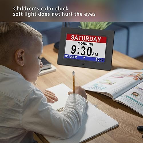 Miniatura 10 de SSINI Reloj digital de día con calendario para personas mayores con día y fecha para ancianos, reloj digital con pantalla grande con 12 alarmas (7