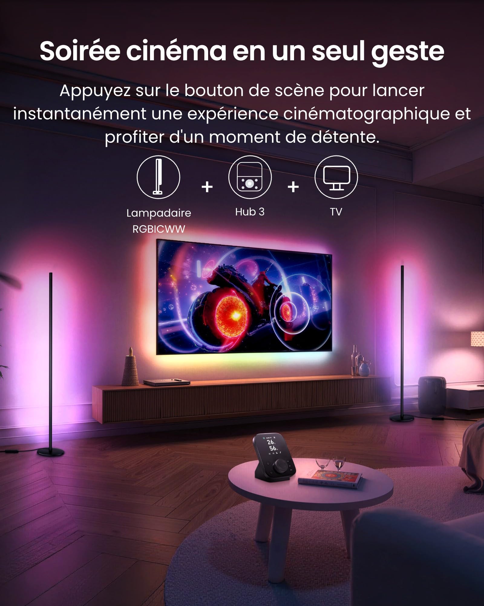SwitchBot Matter RGBICWW Lampadaire sur Pied, Blanc Chaud et Froid, Lampe sur Pied Compatible avec Apple Home, Alexa, Google Home, 1200lm, 16 Millions Couleurs, Synchronisation Musicale, Modes Scène