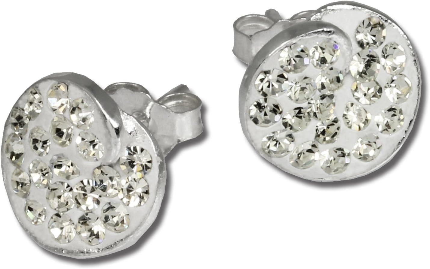 SilberDream Glitter Earring round white Swarowski Elements 925 Sterling Silver GSO216W