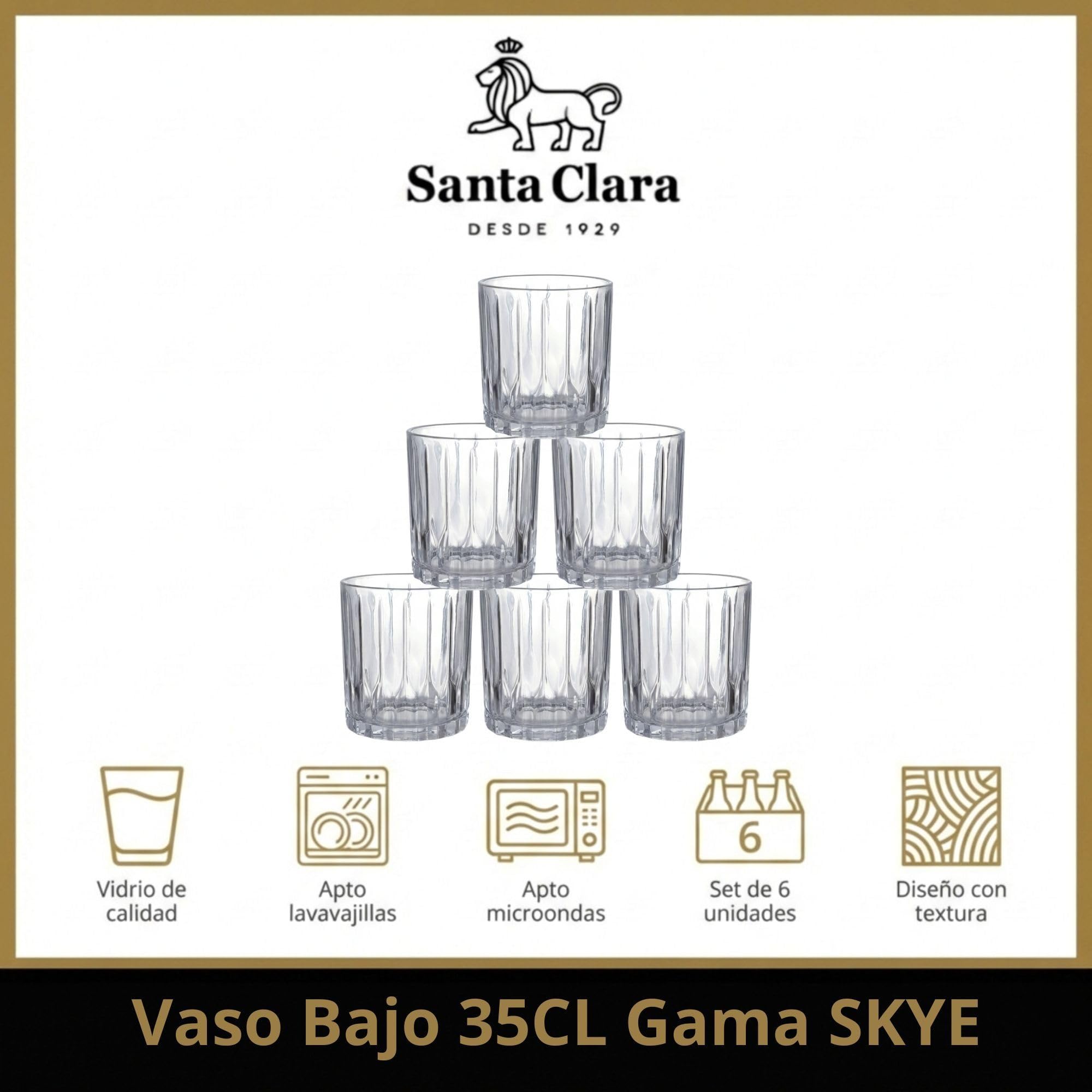 INDE SANTA CLARA | Set 6 Vasos de Cristal Agua 35cl Skye Tallado Transparente, Vasos Bajos de Vidrio Claro, Vasos Agua Aptos Lavavajillas y Microondas - 2