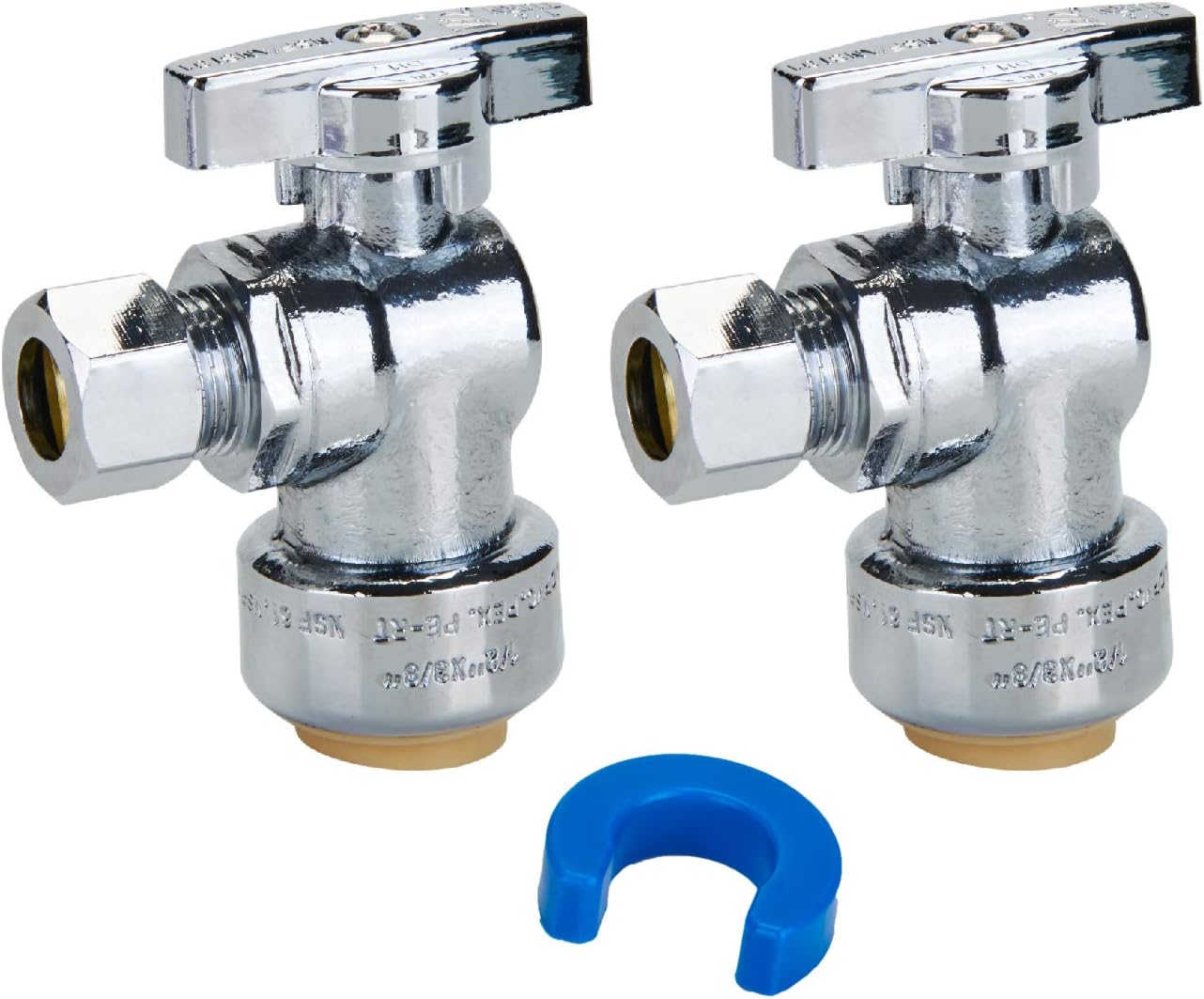 SUNGATOR PushFit Angle Stop Valve, 1/2" Ptc x 3/8" Compression Angle Shut Off Water Valve, Push-to-Connect, PEX, Copper, CPVC, Quarter-Turn ON/Off, No Lead Brass (2-Pack)