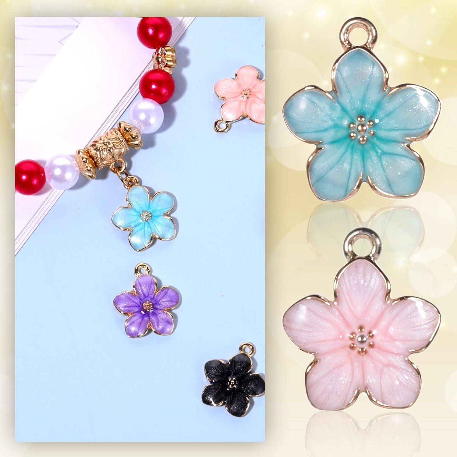 25PCS Flower Charms, 5 Colors Flower Pendant, Enamel Charms for Jewelry Making, Colorful Alloy Pendants for Necklaces, Bracelets, Anklets, Earrings and DIY Crafts (Pink, Purple, Blue, White, Black) - Image 3