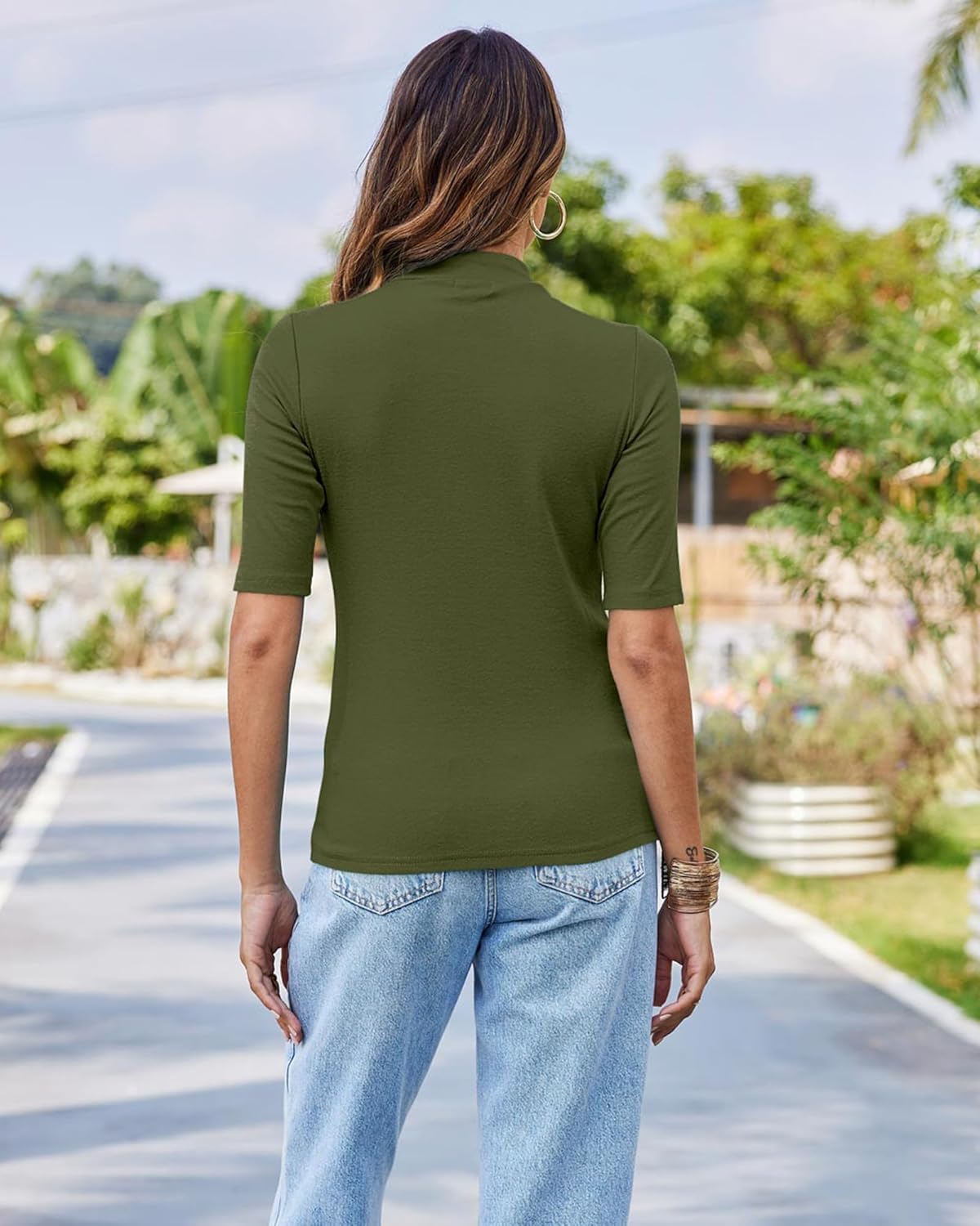 LaLaLa Womens Half Sleeve Mock Turtleneck Tunic Tops Dressy Casual Spring T Shirts Slim Fit Basic Tops - Image 6