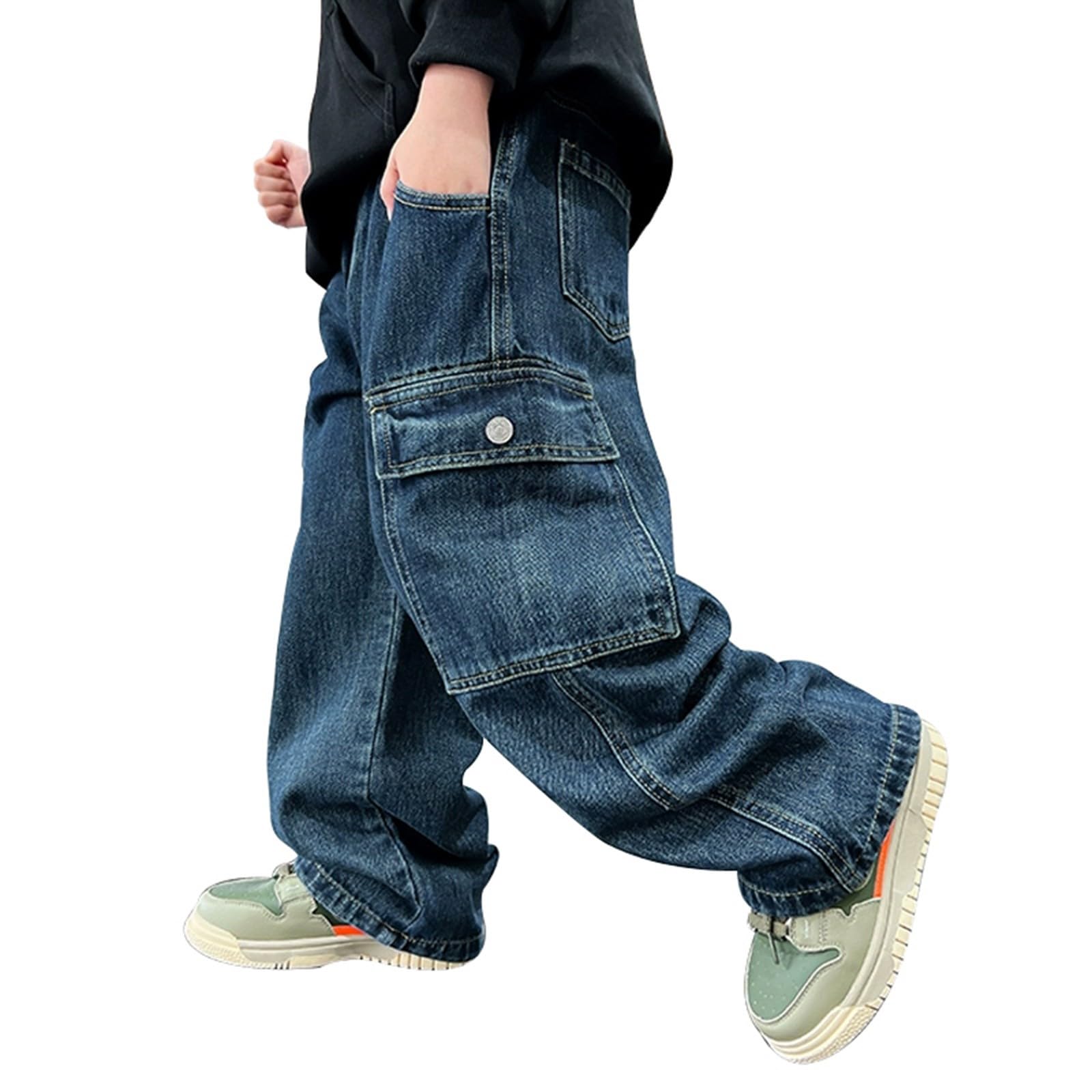 Vaqueros Niño 5-16 Años Anchos Forro Polar Pantalón Vaquero Adolescentes Chico Elasticos Rectos Moda Y2K Streetwear Jeans Pantalones Vaqueros Cargo Denim Holgados Grueso Invierno 2026