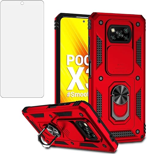 Asuwish Funda de teléfono para Xiaomi Poco X3 ProPocoX3 NFCPoco X3 con protector de pantalla de vidrio templado, soporte delgado, híbrido,