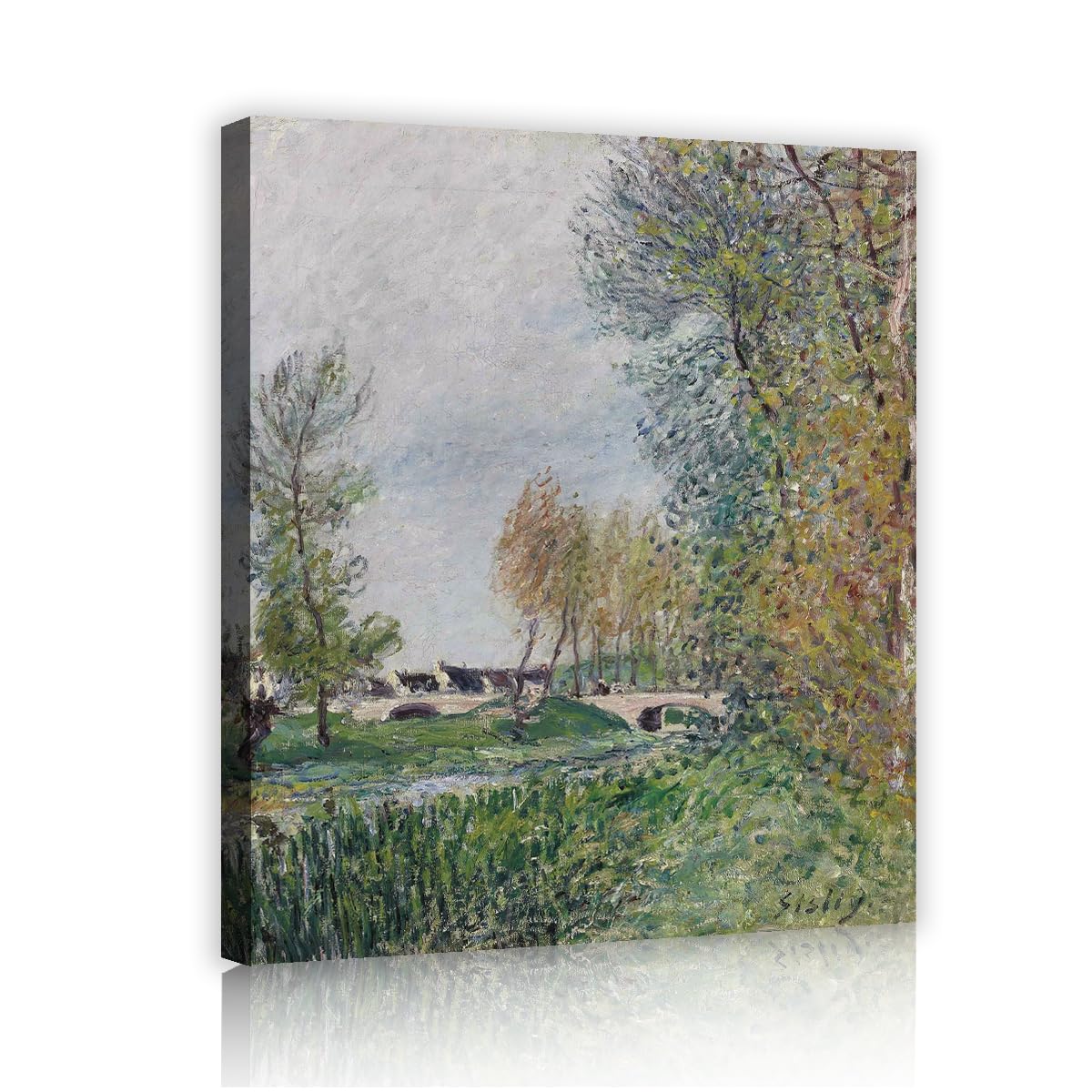 TOANGWALL Country Bridge Canvas Wall Art House Alfred Sisley Bridge over the Orvanne Near Moret Famous Painting Framed Prints for Hall Decor 70x85cm