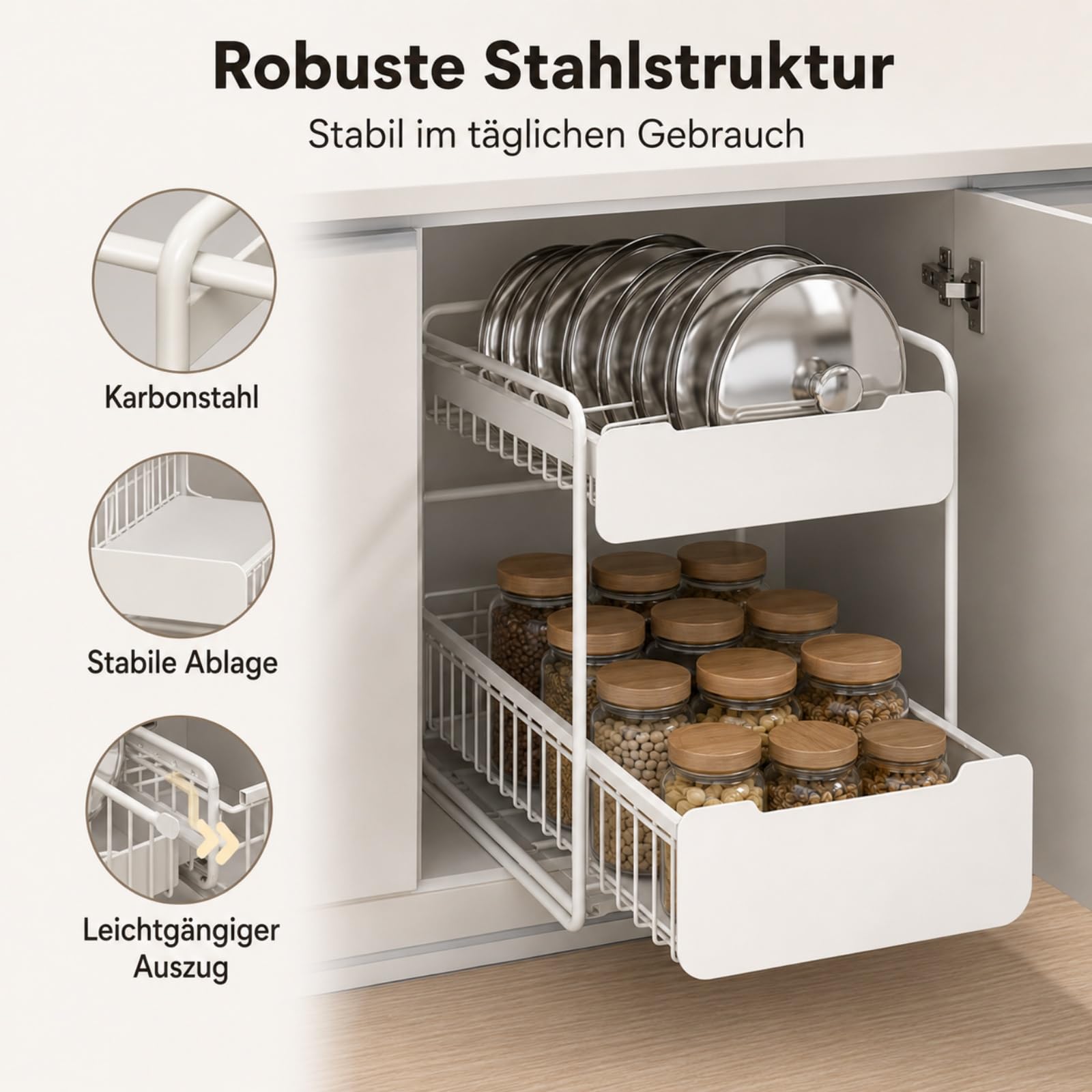 Generisch Küchenschrank Organizer Ausziehbar, Ausziehbare Schublade Küche, Teleskopschublade Küche für den Unterschrank, 2-stufiges Aufbewahrungssystem (Höhere Ausführung [30 cm breit])