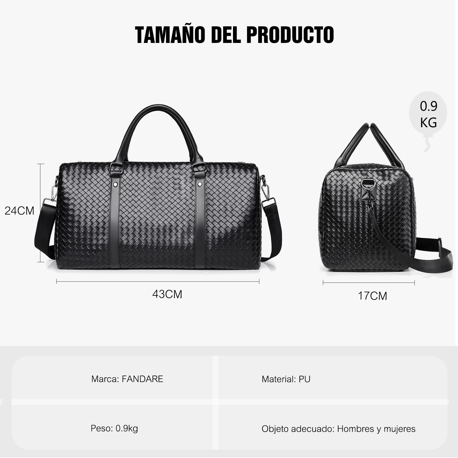 FANDARE Bolsa de Viaje para Mujer Hombre Bolso de Mano Deporte Tejido para Mujer Bolsas de Cabina Equipaje Negocio Bolsa de Gimnasio Natación con Compartimento húmedo/seco Impermeable PU Cuero Marrón