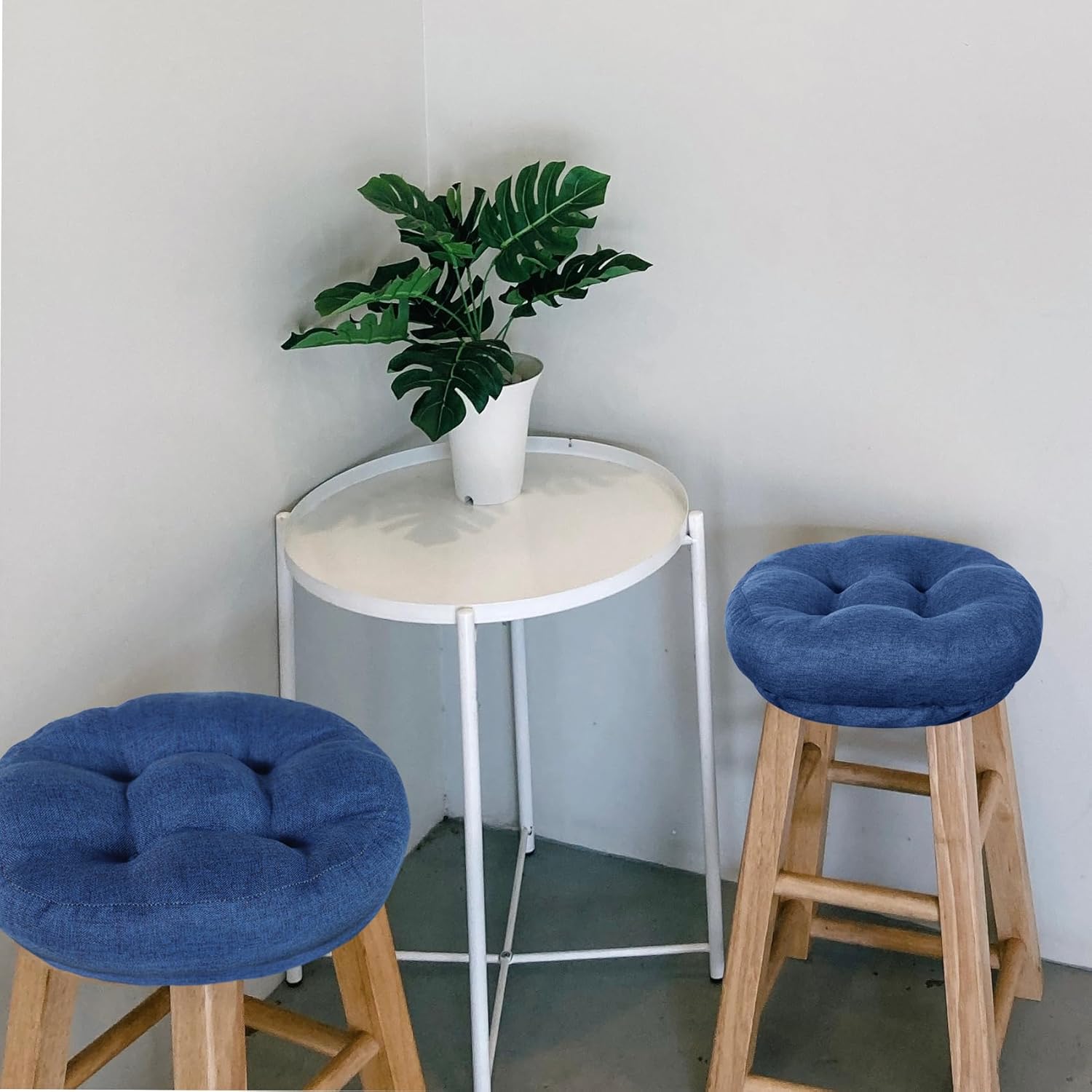 Navy Blue Bar Stool Seat Cushions, Round Stool Covers Pads with Ties Non Slip (14"x14"x4",2 Pack)