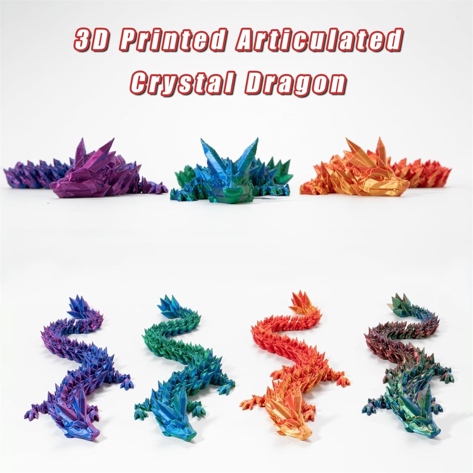 Pack De 2 Dragones Articulados Impresos En 3D, 30 Cm, Colores Azul-violeta Y Azul-verde, Juguete Realista Y Decorativo