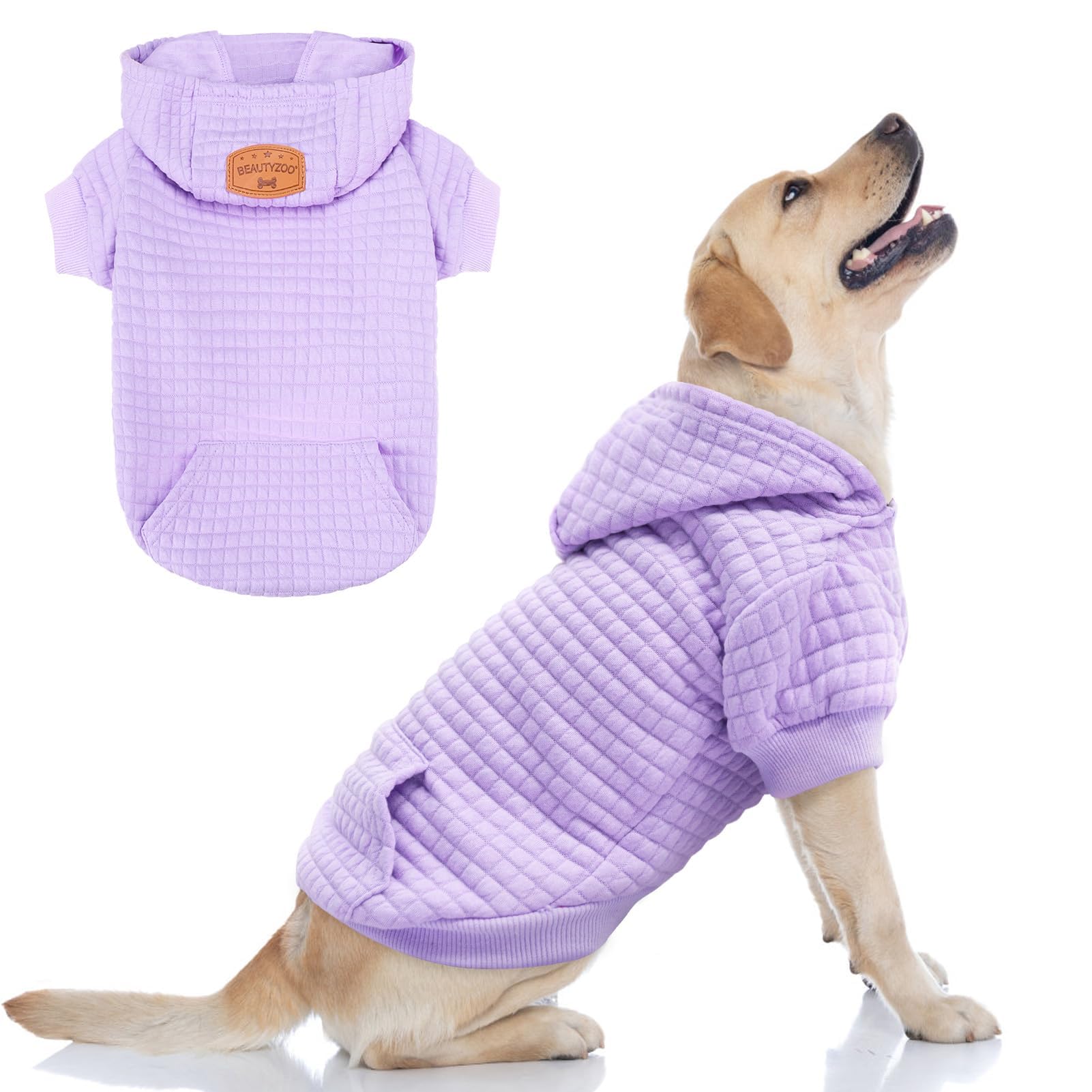 BEAUTYZOO Small Dog Hoodie Sweater with Pockets, Dog Clothes for Small Medium Dogs Boy Girl, Waffle-like Laminated Cotton Pet Coats with Hat and Leash