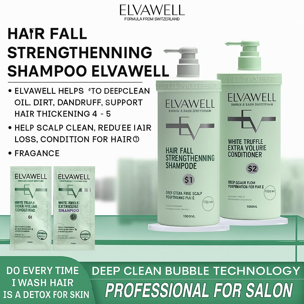 ELVAWELL White Truffle Hair Fall Strengthening Shampoo and Conditioner Set, 500ml, with Cherry Blossom Extract, Coconut Oil, Deep Clean Technology