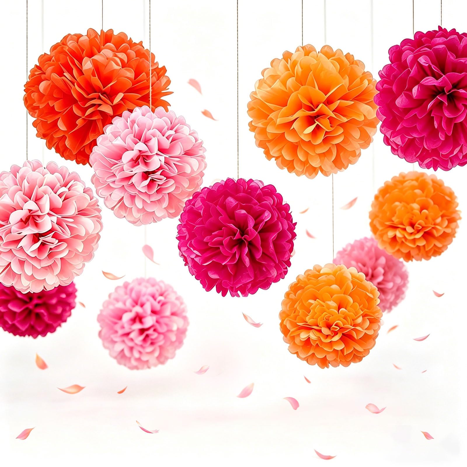 Vsosfiza Tissue Paper Pom Poms Decorations, 12pcs Paper Flower Balls in Sunset Colors, Hanging Pom Poms for Party, Wedding, Birthday, Backdrop Decor