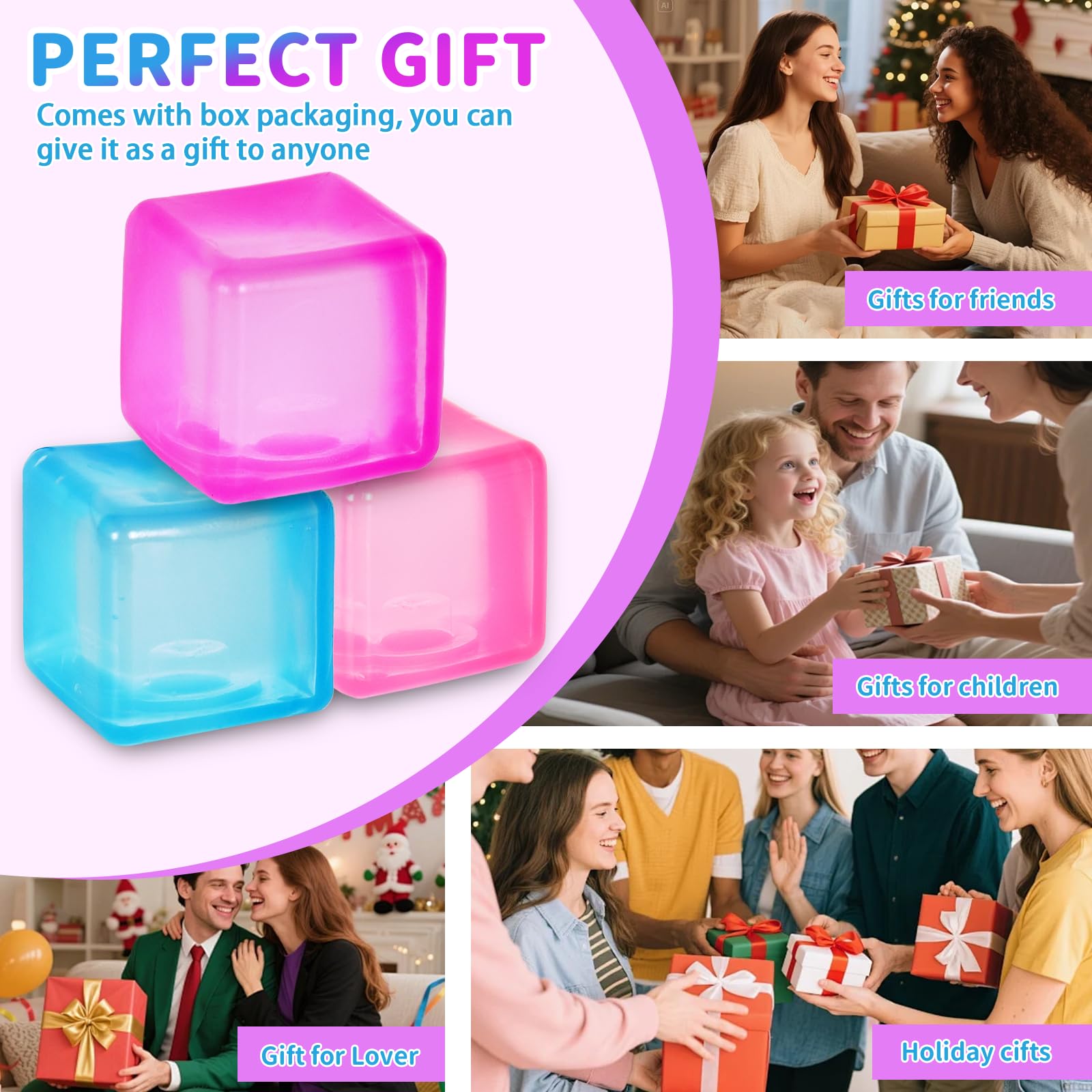 Graphinza Squishy Cubes Squeeze Toys, 1.96" Squishy Cubes Squeeze Toys, Ice Cube Fidget Toy, Sensory Fidget Toys - Image 3