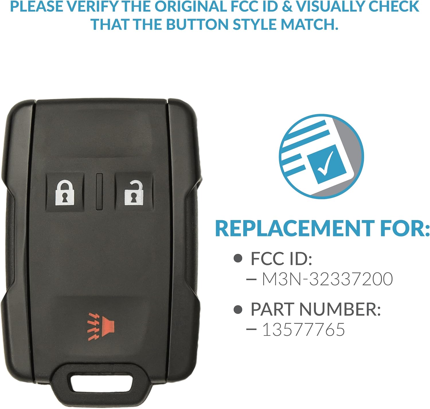 Keyless2Go Replacement for 3 Button Remote for GM M3N-32337200 13577765