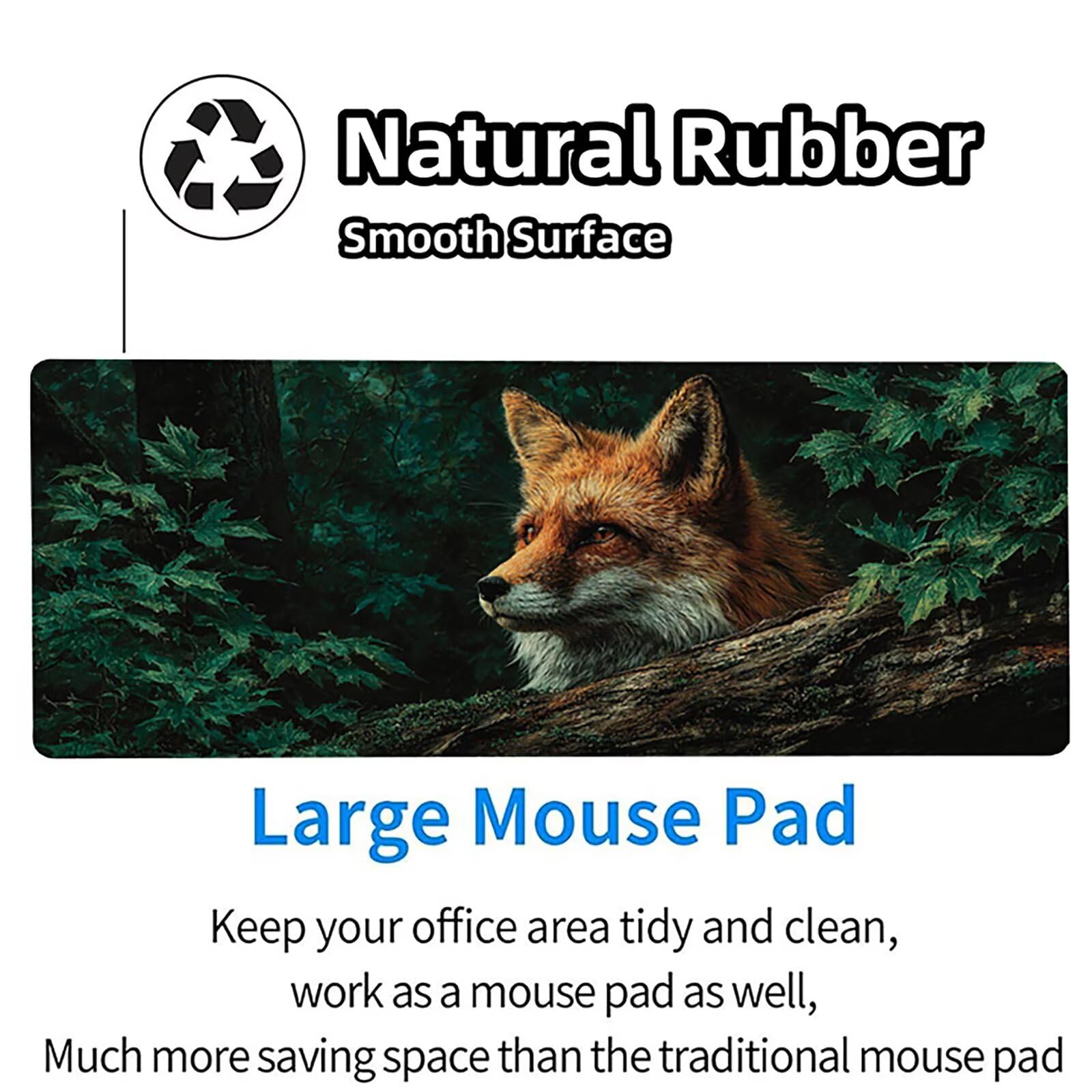 Tappetino Mouse XXL Fox, Albero Gaming Tappetino Scrivania 1200x600x3mm, Mousepad Grande con Base in Gomma Antiscivolo, Sottomano Scrivania con Bordi Cuciti, Ufficio Accessori Gaming, per PC 0-4311