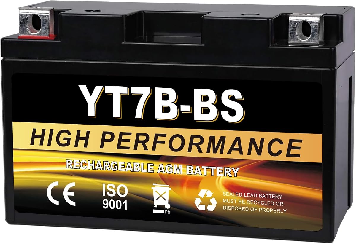 YT7B-BS 12V 6Ah AGM Sealed Motorcycle Battery, Maintenance-Free, Compatible with Yamaha ATV, Ducati, Kawasaki
