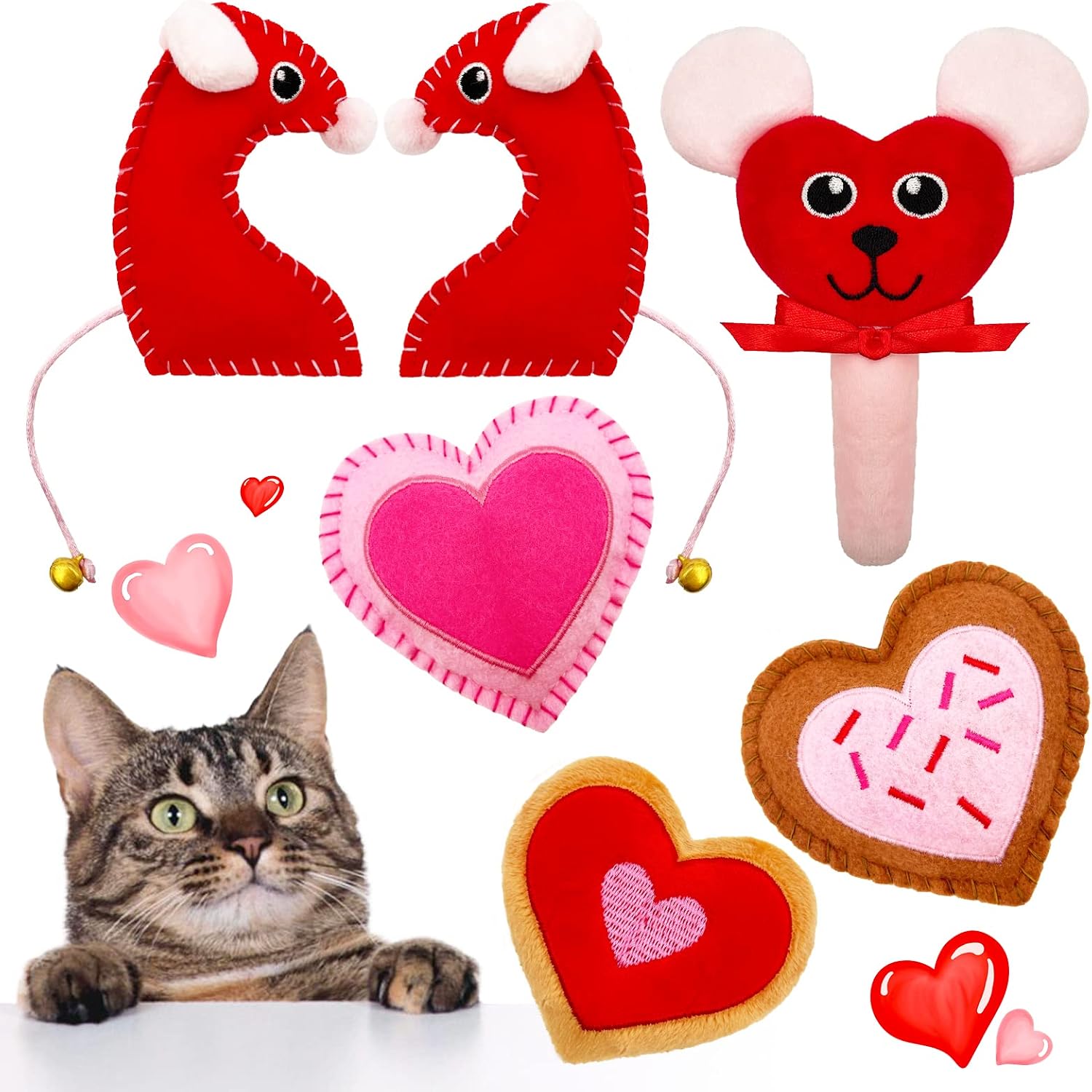 Lepawit 6 Pack Valentine's Day Cat Toys, Catnip Toys with Bells, Heart Shape Valentines Day Gifts for Indoor Cats & Kitten & Kitty
