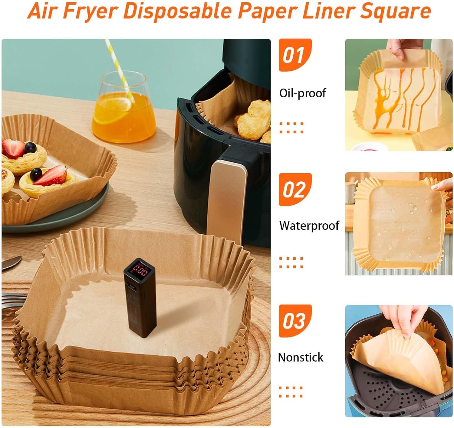Paper Oven for Air Fryer, 200 Pieces Disposable Paper for Air Fryer, Non-stick Paper for Air Fryer, Baking Paper for Air Fryer, 9 Inches image 5
