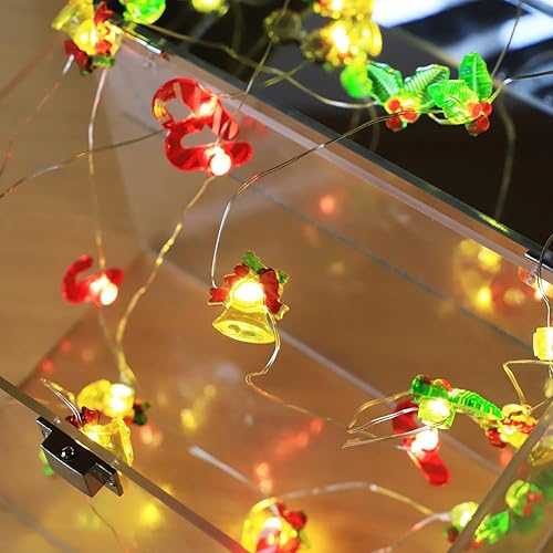 Miniatura 4 de Guirnalda de luces decorativas de Navidad, 30 luces LED de cobre con control remoto y campanilla sonriente impermeable y luces de hadas con pilas