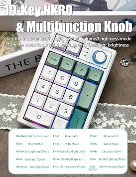 Gasket Creamy Mechanical Numpad Programmable Macro Keypad Wireless 2.4G/Bluetooth 5.0/Wired USB-C RGB Backlit Hot Swappable Number Pad Rechargeable Numeric Keyboard Metal Knob, Botanic Garden