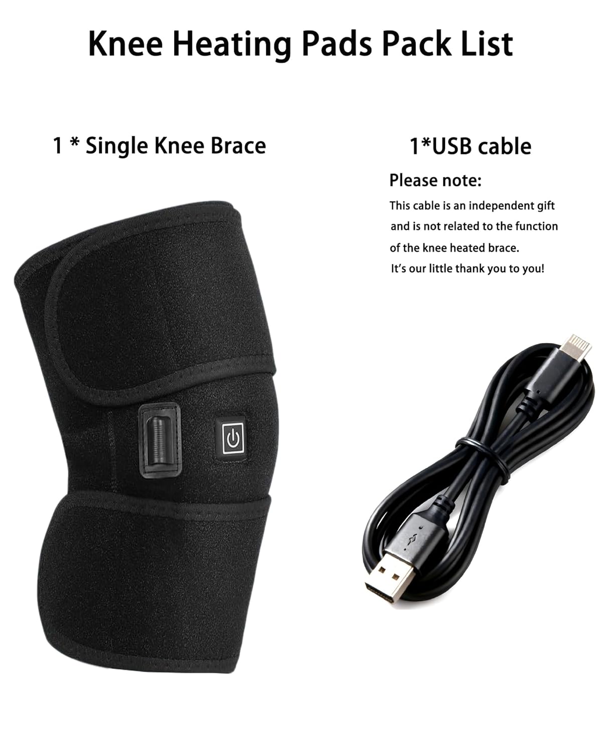 Heat Knee Heating Pad - 3-Temperature USB Rechargeable, Adjustable Wrap for Arthritis & Joint Pain Relief, Portable Heated Knee Brace for Men & Women(1 Piece Black) - Image 2