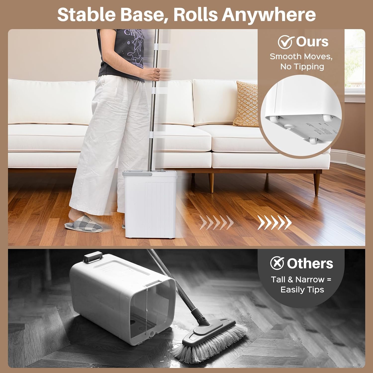 Mop and Bucket Set with AUTO Pump, 3-Zone Separate Dirty and Clean Water, Flat Mop and Bucket System with Wringer and Wheels, 4 Reusable Microfiber Pads, One-Touch Water Filling for Home Cleaning