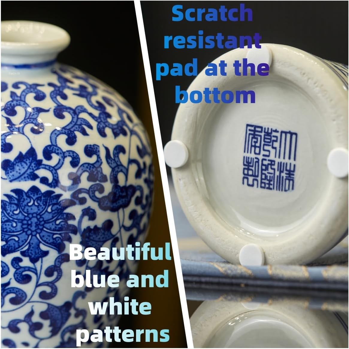 12.6" Blue and White Patterned Flower Vase Antique Ceramic Vases Ginger Jar Home Decoration, Dining Table Centerpiece, Living Room, Bookshelf, Olive Plant, Entryway, Mantle Fireplace Decor (Style 1)