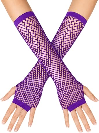 Seeksmile Womens Girls 80s Theme Party Emo Fingerless Arm Fishnet Gloves