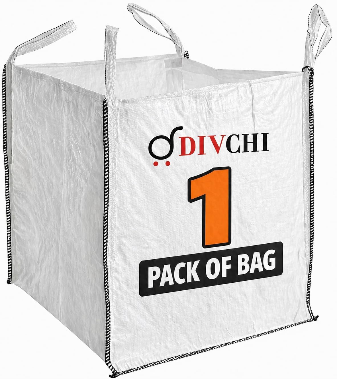DIVCHI FIBC Bulk Builders Bags –1 Tonne Industrial-Grade Woven Material Storage Sacks with Handles | Durable umbo 1 Tonne Sacks with Handle Construction, Garden & DIY Use 85 X 85 Heavy Duty, Pack of 1