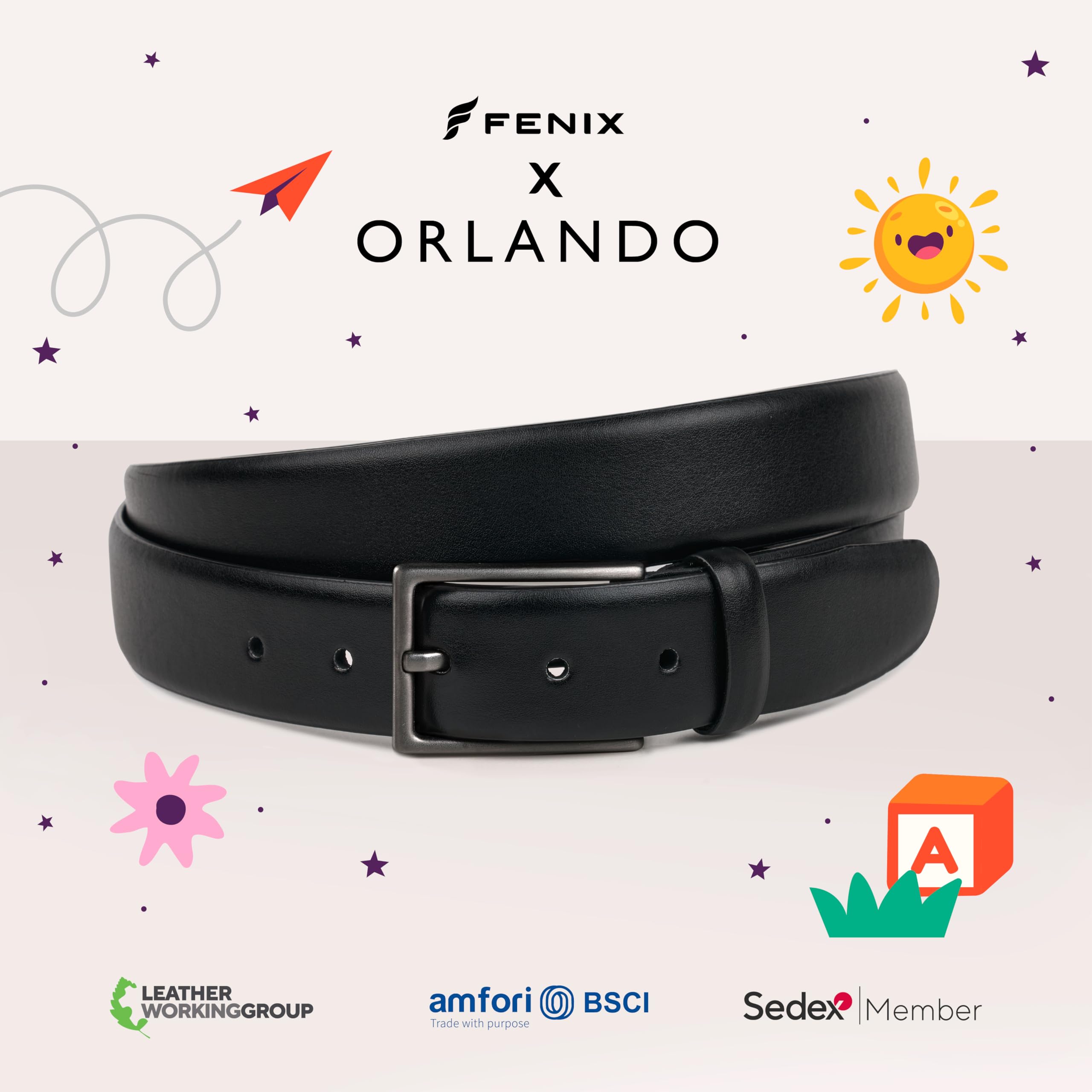 FENIX ORLANDO Cinturón Niños y niñas, cinturón ajustable de cuero para niños y adolescentes, talla 55 cm - 75 cm, hebilla sin níquel de 30 mm de ancho
