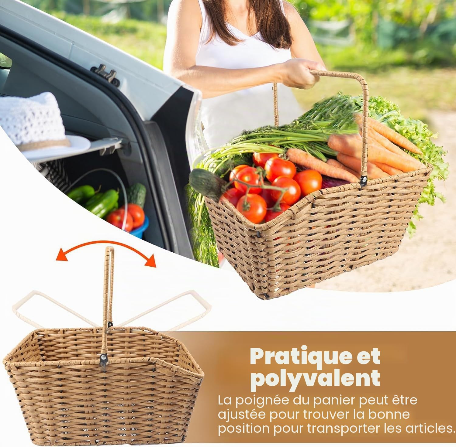 ZUKKA Panier de vélo arrière tissé Panier de vélo arrière amovible Panier de rangement de vélo pour rack arrière de la plupart des types de vélos