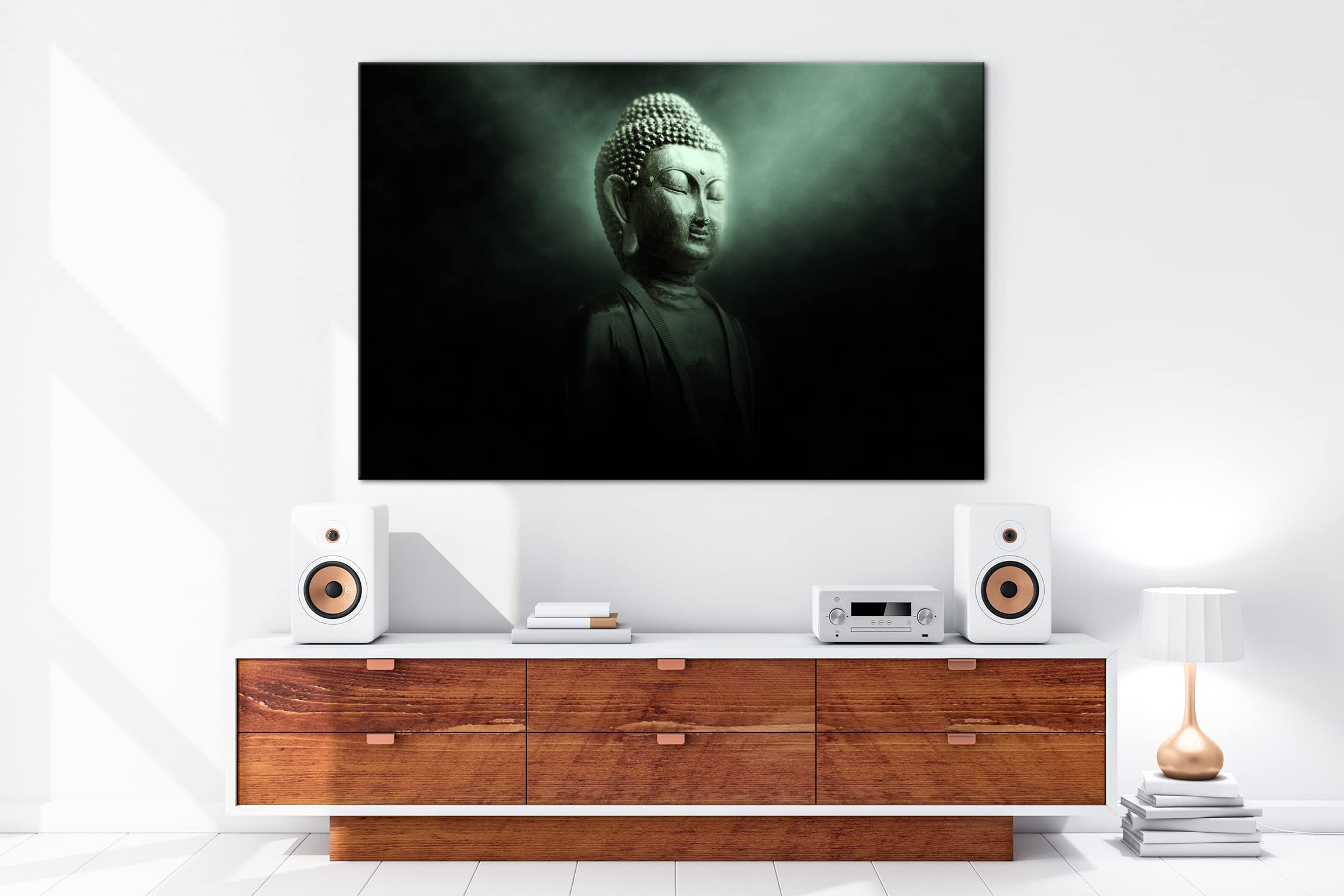 deyoli Dark Buddha format postawy: 80 x 60 jako płótno, motyw oprawiony na ramie z prawdziwego drewna, wysokiej jakości druk cyfrowy z ramą, obrazy na ścianę, nie jest to poster ani plakat