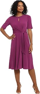 London Times Women's London Times Women's Dresses Side Tie Flattering Midi Length Chic Versatile Matte Jersey Dress