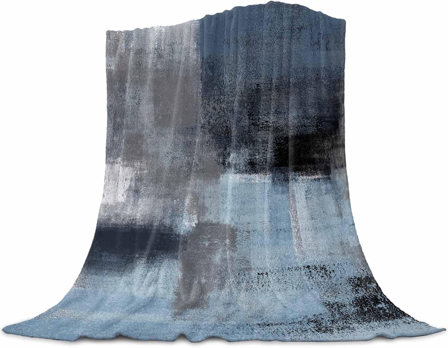 抽象的なフランネルフリーススローブランケット グレーとブルー グラフィティ 油絵 ウルトラソフト 暖かい スローブランケット ベッド
