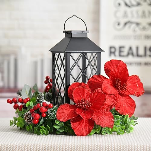 Miniatura 4 de YSZL Juego de 10 palitos de flores artificiales de Navidad grandes con purpurina para decoración del árbol de Navidad, guirnalda de corona de Año