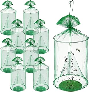 Chris.W 8 Pack Ranch Green Cage with Pots, Fly Trap Garden Ranch Orchard Trap, Ranch Fly Trap Flay Catcher, The Most Effective Trap, Hanging Reusable Fly Traps Outdoor, Fly Catcher Killer for Farm