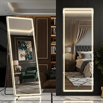 Alpen Full Length Mirror with LED Lights, 65" x 21" Lighted Full Body Mirrors, Aluminum Frame Mirror with 3 Color Lighting, Hanging Mounted Mirrors for Bedroom Dressing Room Cloakroom