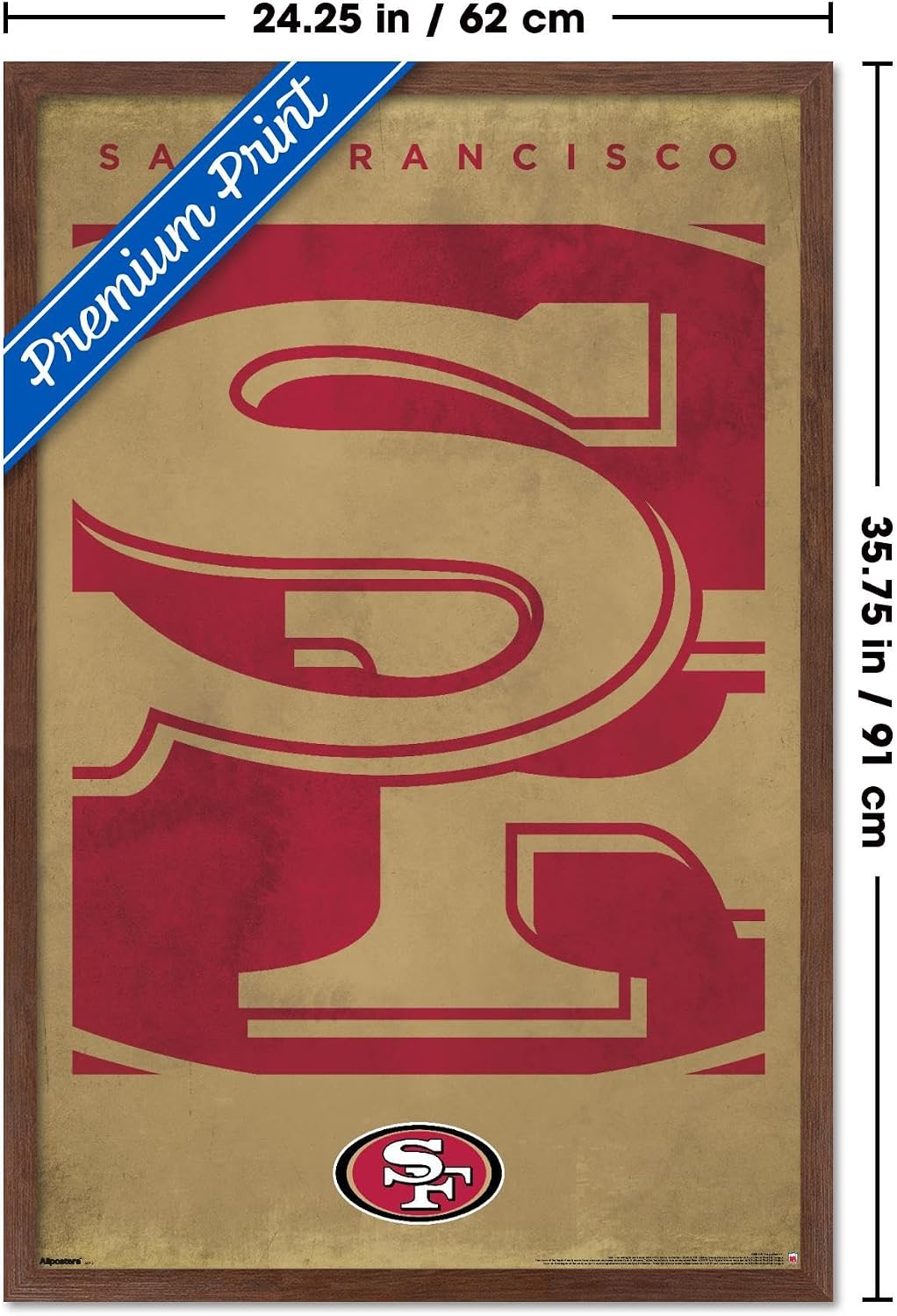 NFL San Francisco 49ers - Logo 25 Wall Poster, 34L" x 22.4W", Mahogany Framed Version