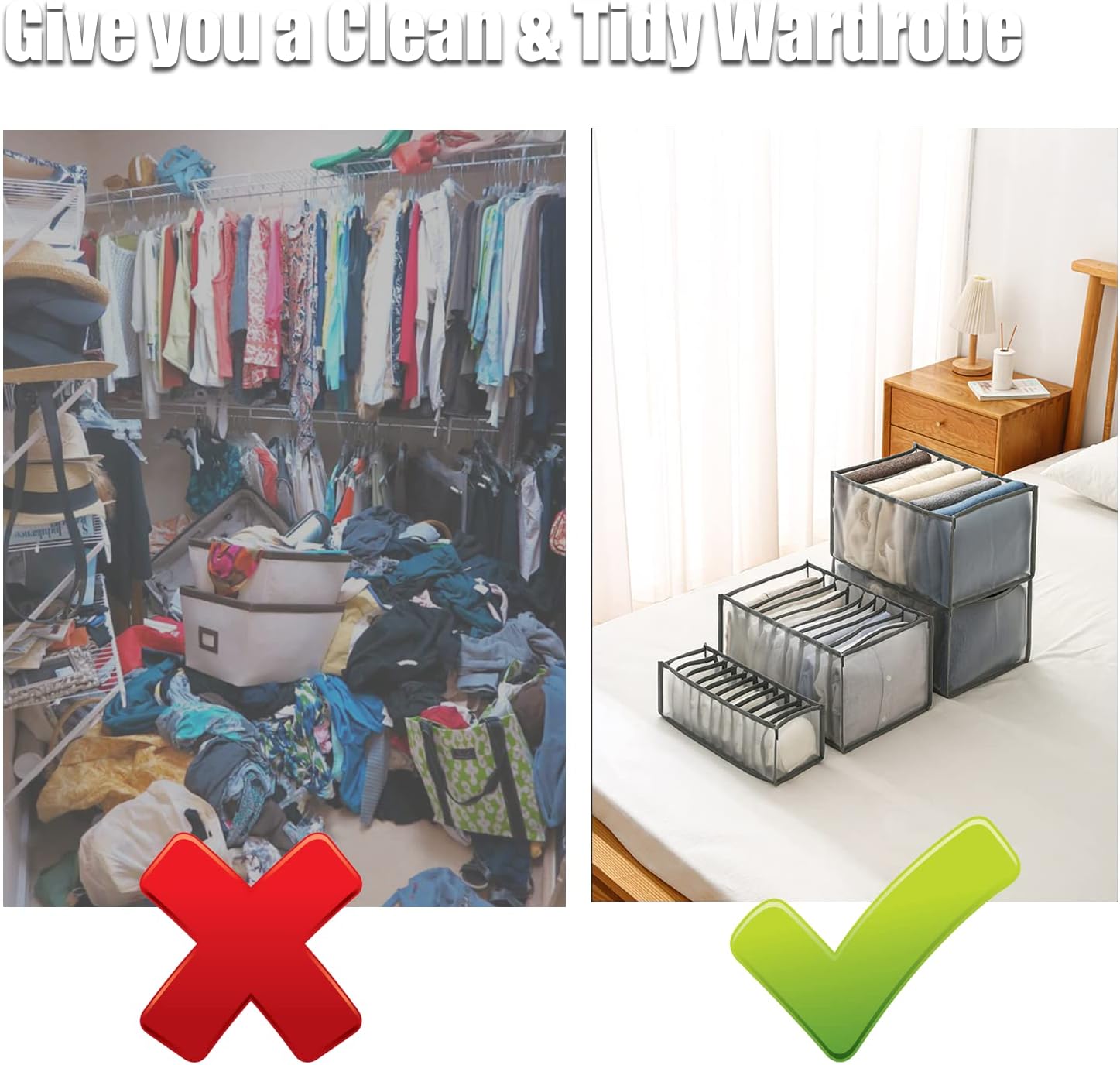 2PC Wardrobe Clothing Organizer Mesh Clothes Storage Organizers,6 Grids Closet Drawer Divides Storage Organization Box for Thin Jeans,T-shirts,Skirts,Dresses,Yoga pants,Jean Organizers for Closet