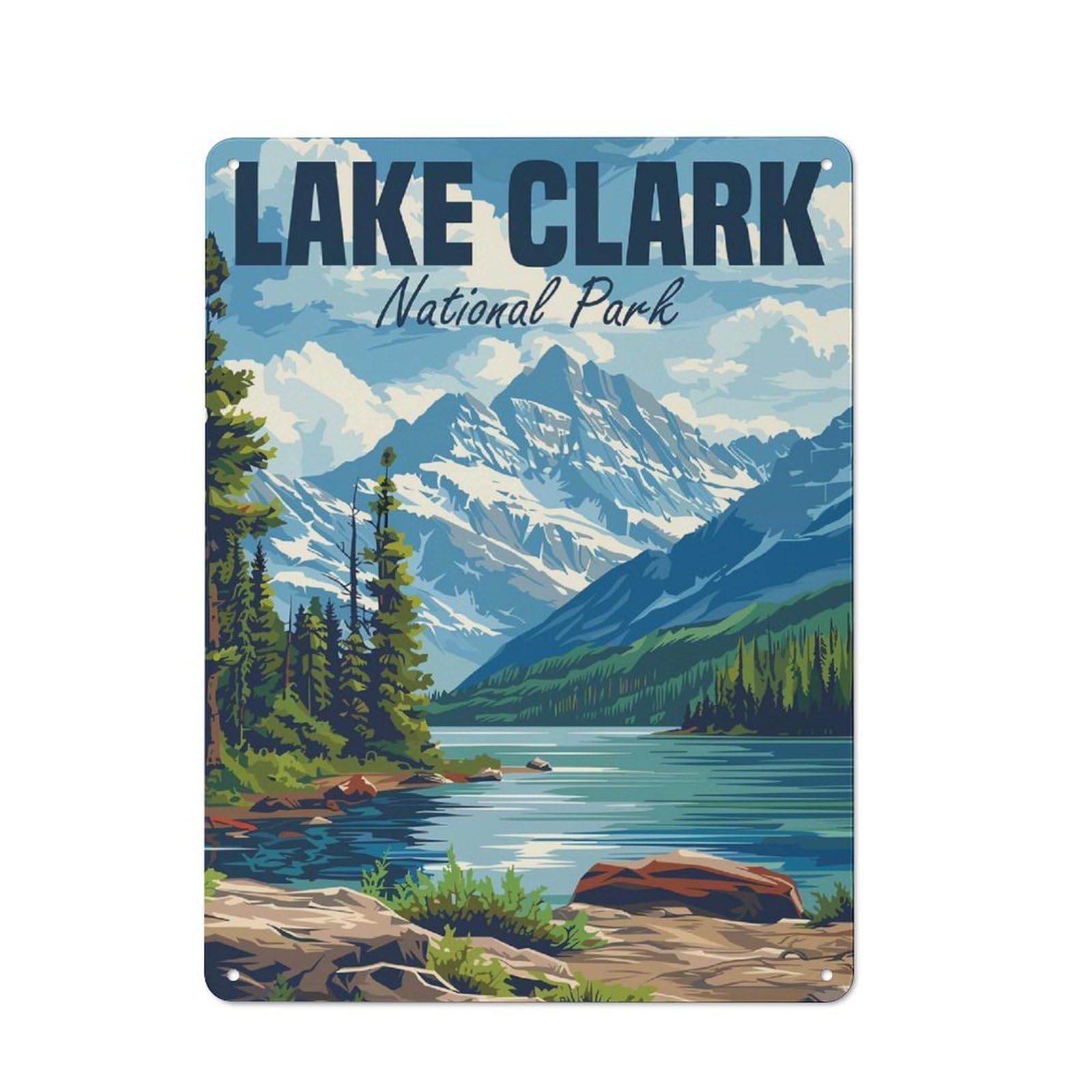 Junmoney Lake Clark National Park Rustic Metal Wall Decor 40X30cm, Rustic Metal Sign For Farmhouse Kitchen, Pantry Or Dining Area